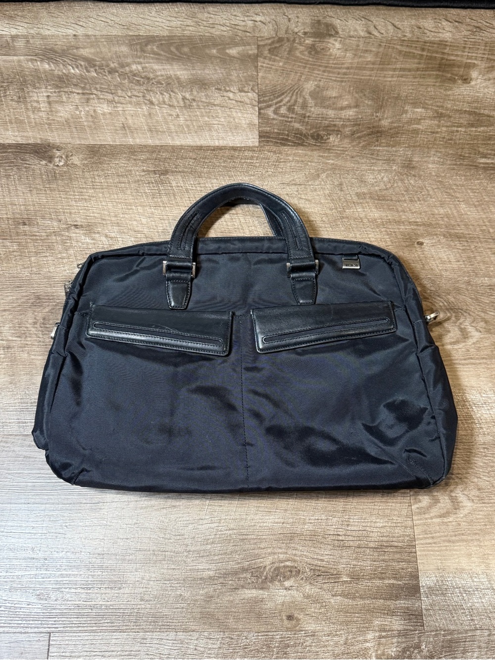 TUMI Black Ballistic Nylon & Leather Slim Satchel Padded 15" Laptop Shoulder Bag